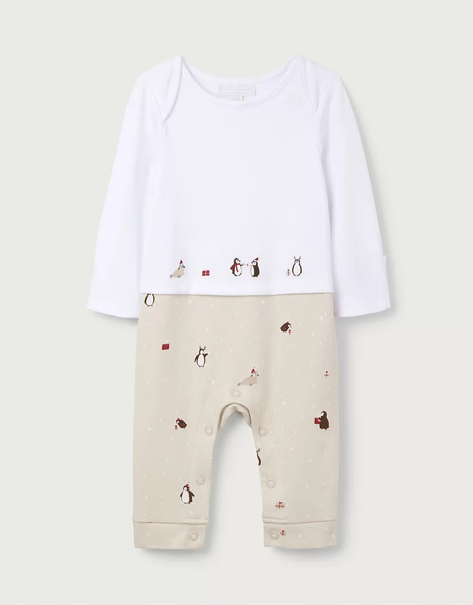 Organic Cotton Penguin Friends Mock Top Sleepsuit (0–24mths) | The White Company UK & ROW