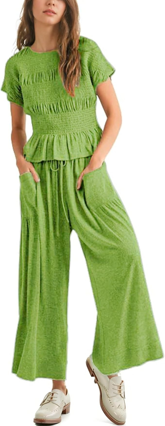 Colorful world 2 Piece Sets for Women summer Lounge Sets Crew Neck Top Wide Leg Pants Cotton Comf... | Amazon (US)