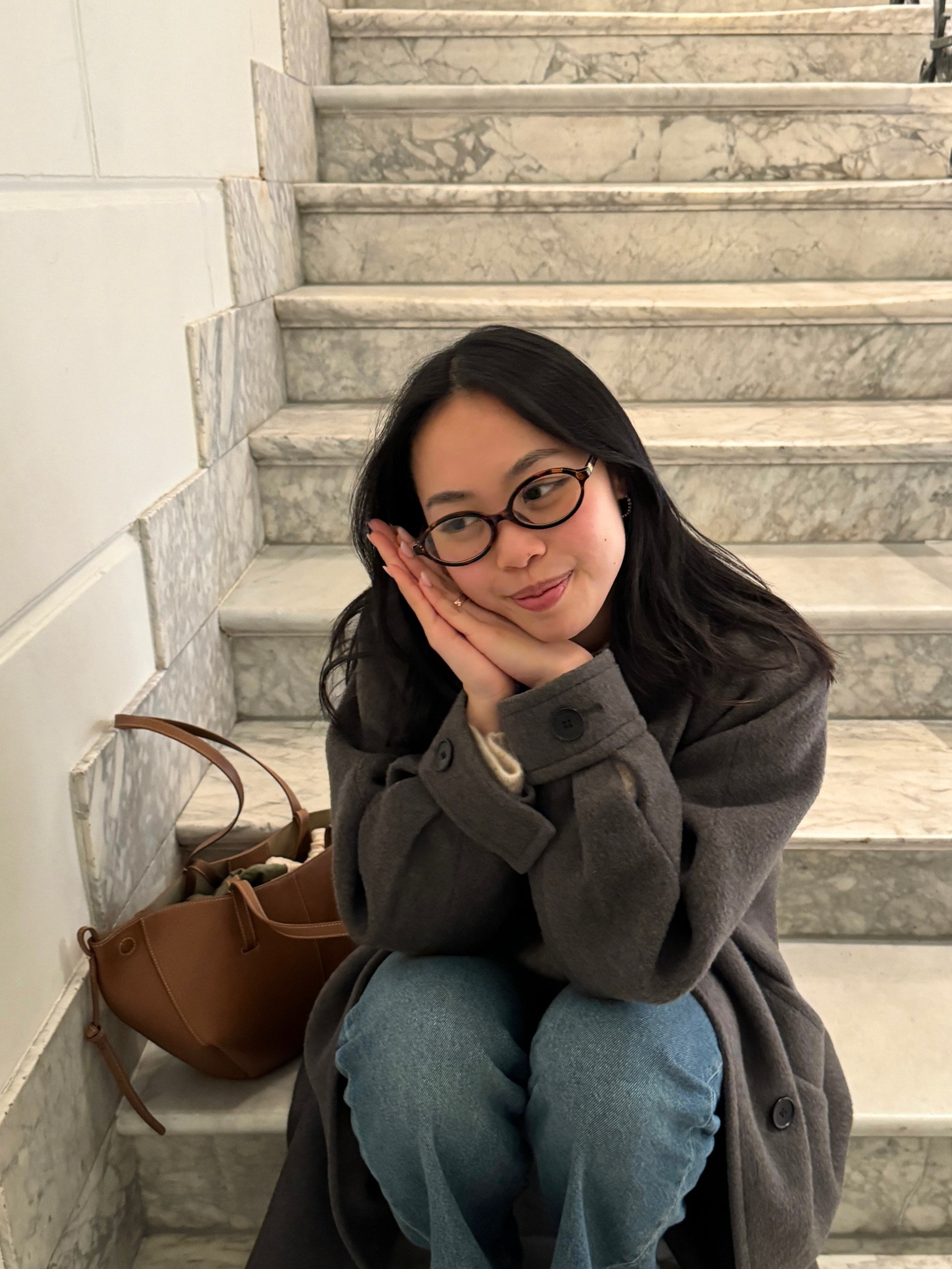 Cozy winter outfit: 100% wool jacket from Kuho Plus, H&M wide high jeans, Polene Cyme Mini in camel bag, and Miu Miu inspired oval glasses in shade C1

#LTKGiftGuide #LTKFindsUnder50 #LTKHoliday