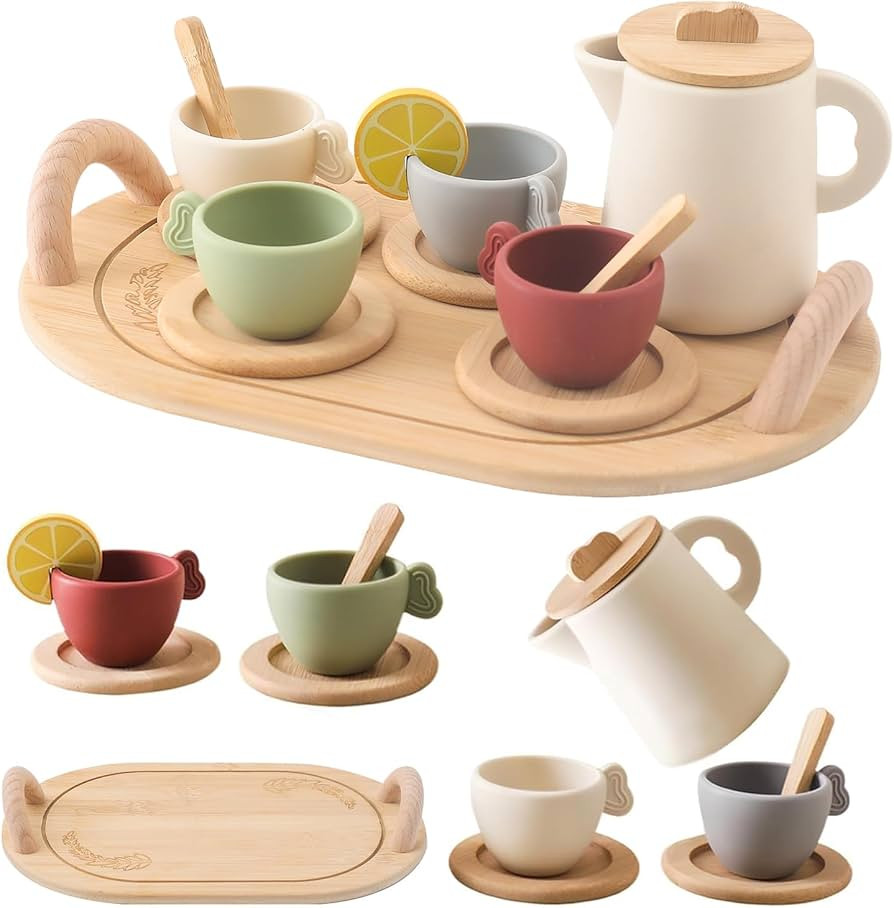 Tea Party Set for Kids, Wooden Tea Set for Little Girls and Boys, Kids Play Kitchen Accessories T... | Amazon (US)