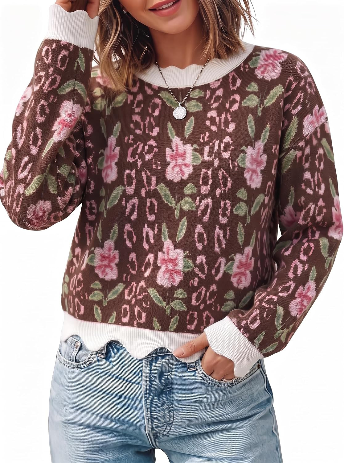 Dokotoo Womens Sweaters Long Sleeve Scalloped Trim Loose Fit Fall Outfits | Amazon (US)