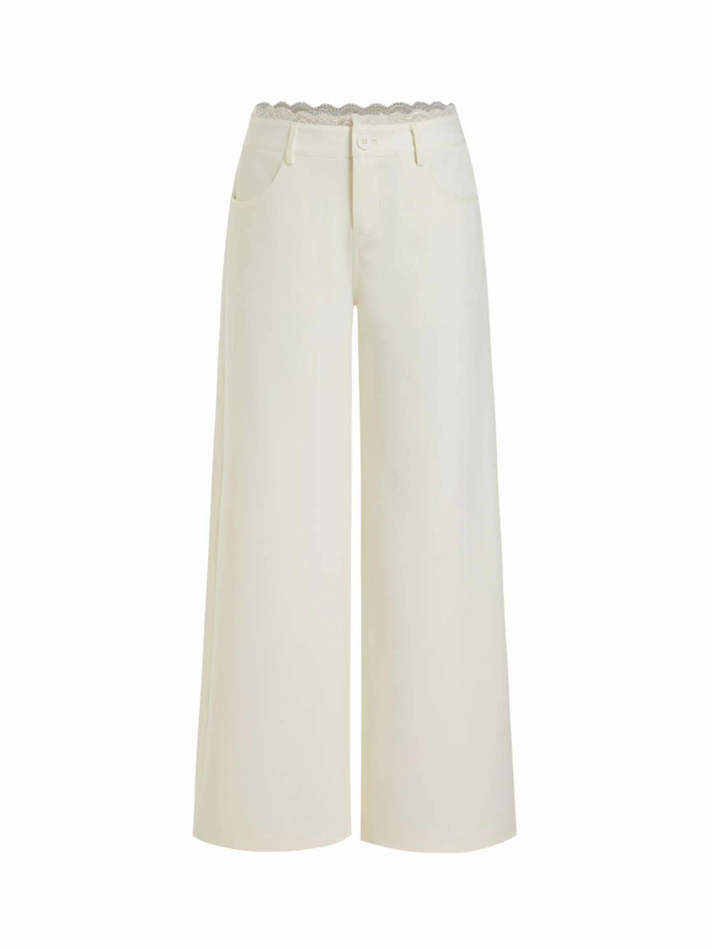 Low Rise Lace Woven  Lace Trimmed Low Rise Wide Leg Trousers For Daily Casual Work | Cider