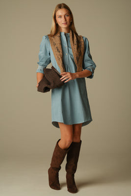 Percy Popover Dress in Chambray Stretch Denim | Duffield Lane