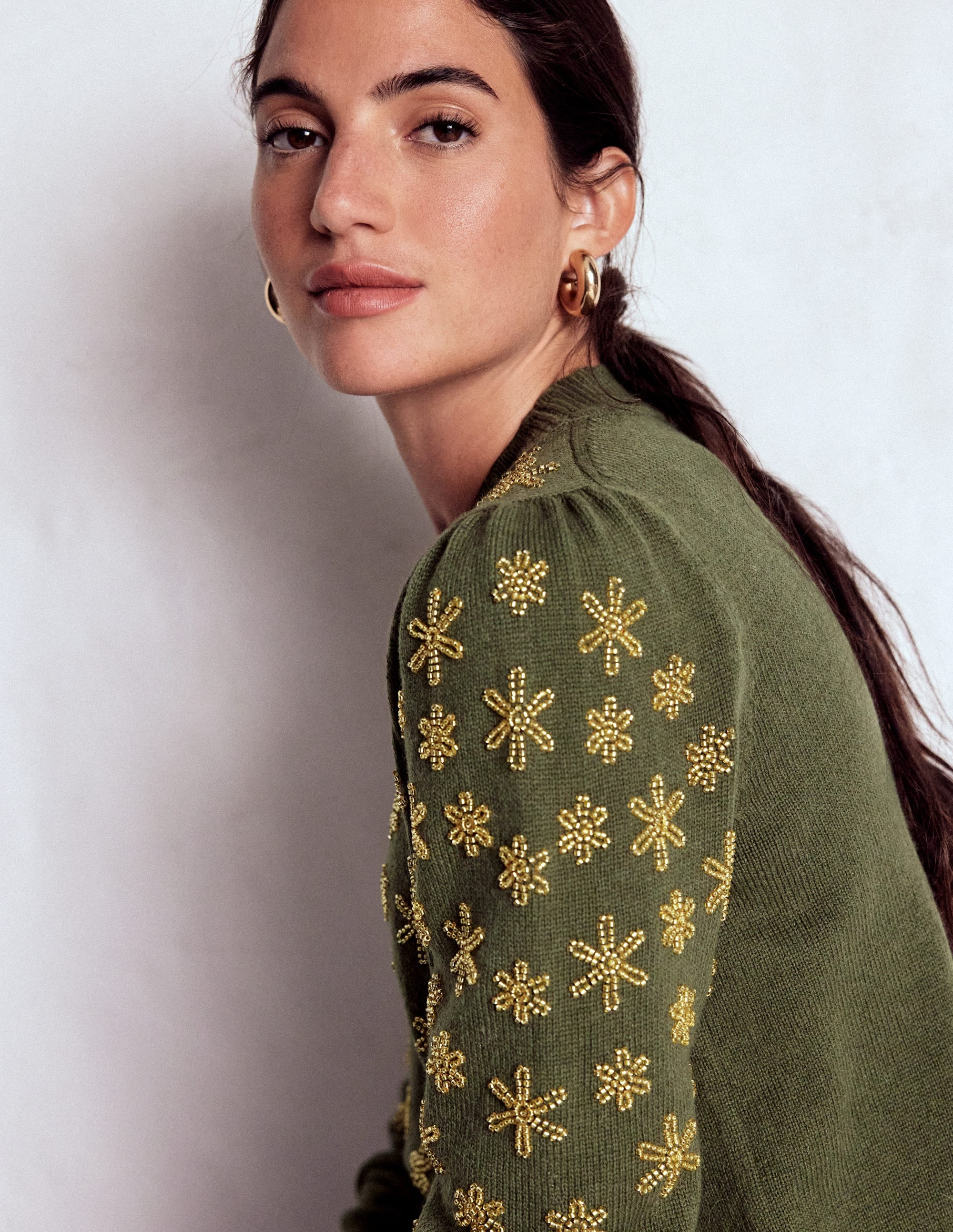 Elizabeth Embellished Sweater-Leaf Green | Boden (US)