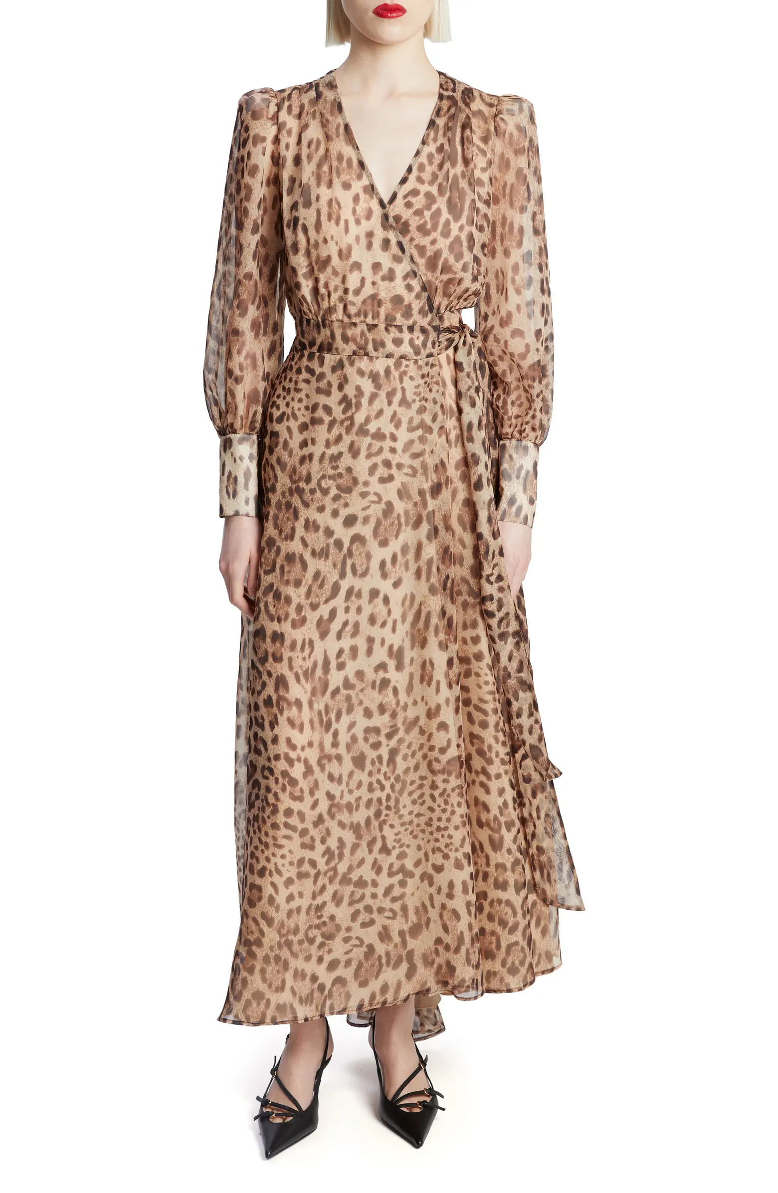 Bardot Lucianna Leopard Print Long Sleeve Wrap Dress | Nordstrom | Nordstrom