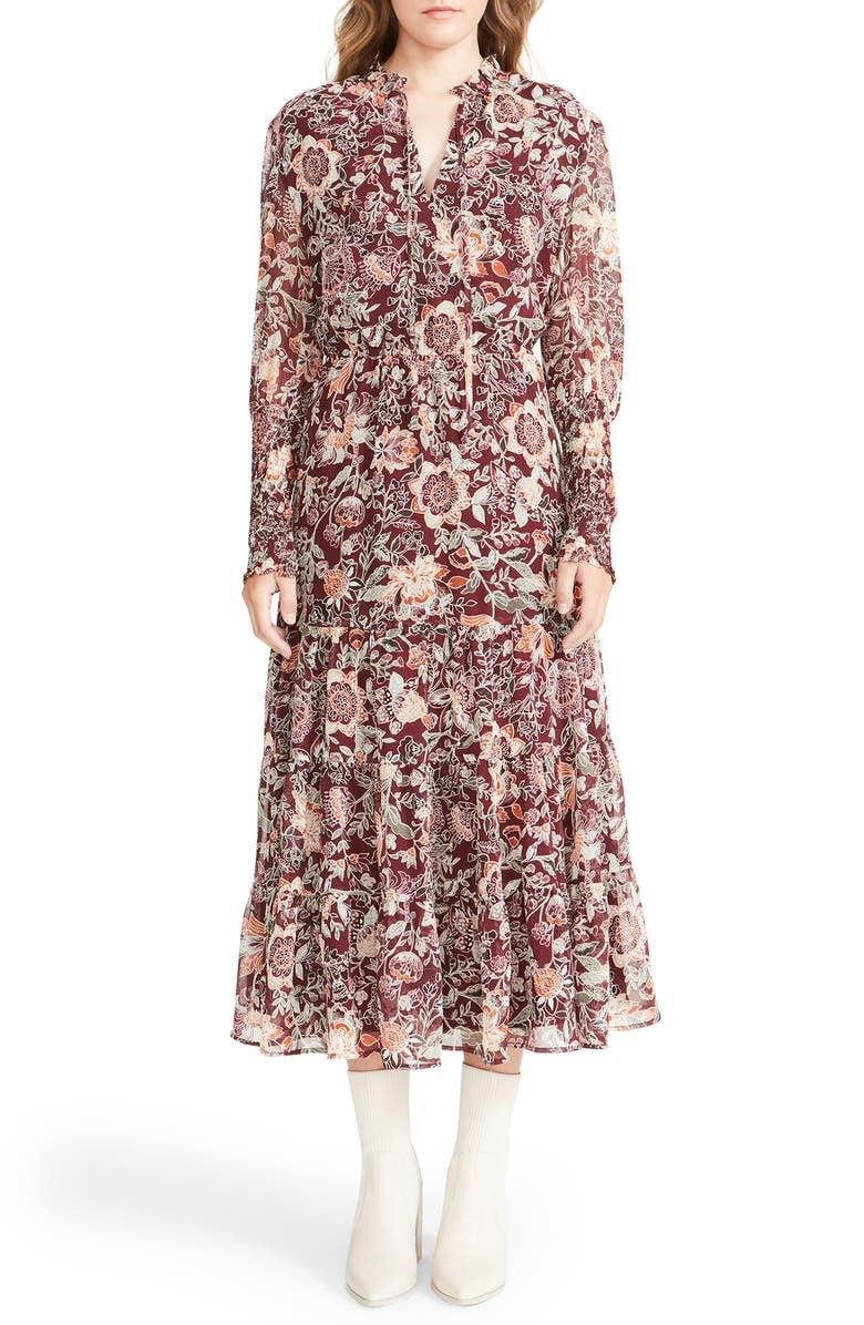 Floral Long Sleeve Midi Dress | Burgundy Floral Dress | Fall Dresses  | Nordstrom