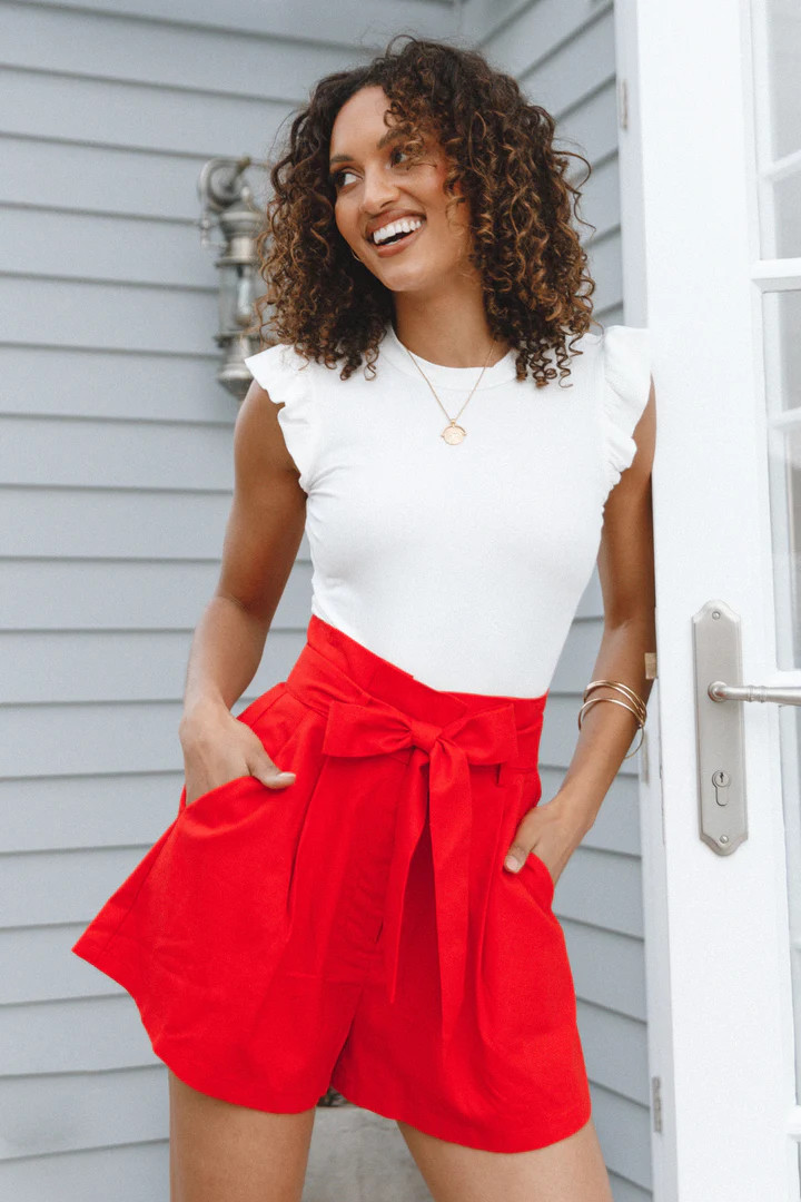 Maya High Waisted Paperbag Shorts - Red | Petal & Pup (US)