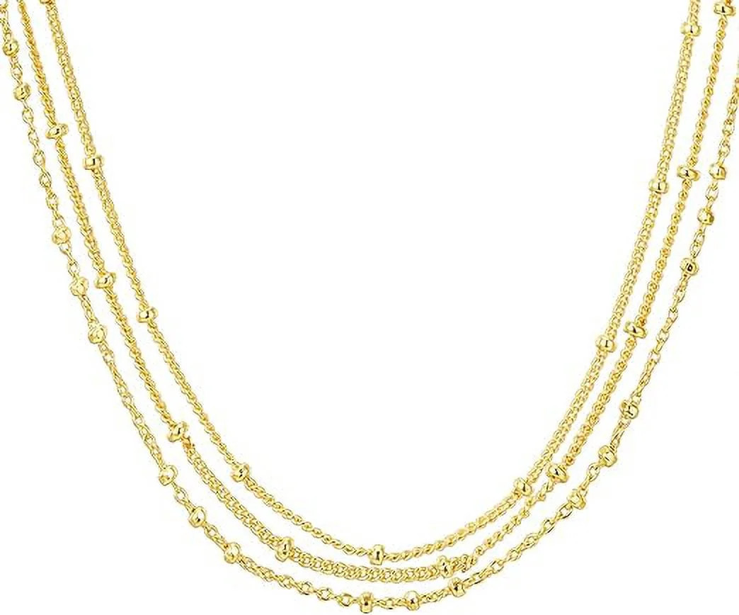 PAVOI 14K Gold Plated Curb Paperclip Box Sphere Bead Snake and Figaro Chain Adjustable Necklace (... | Walmart (US)
