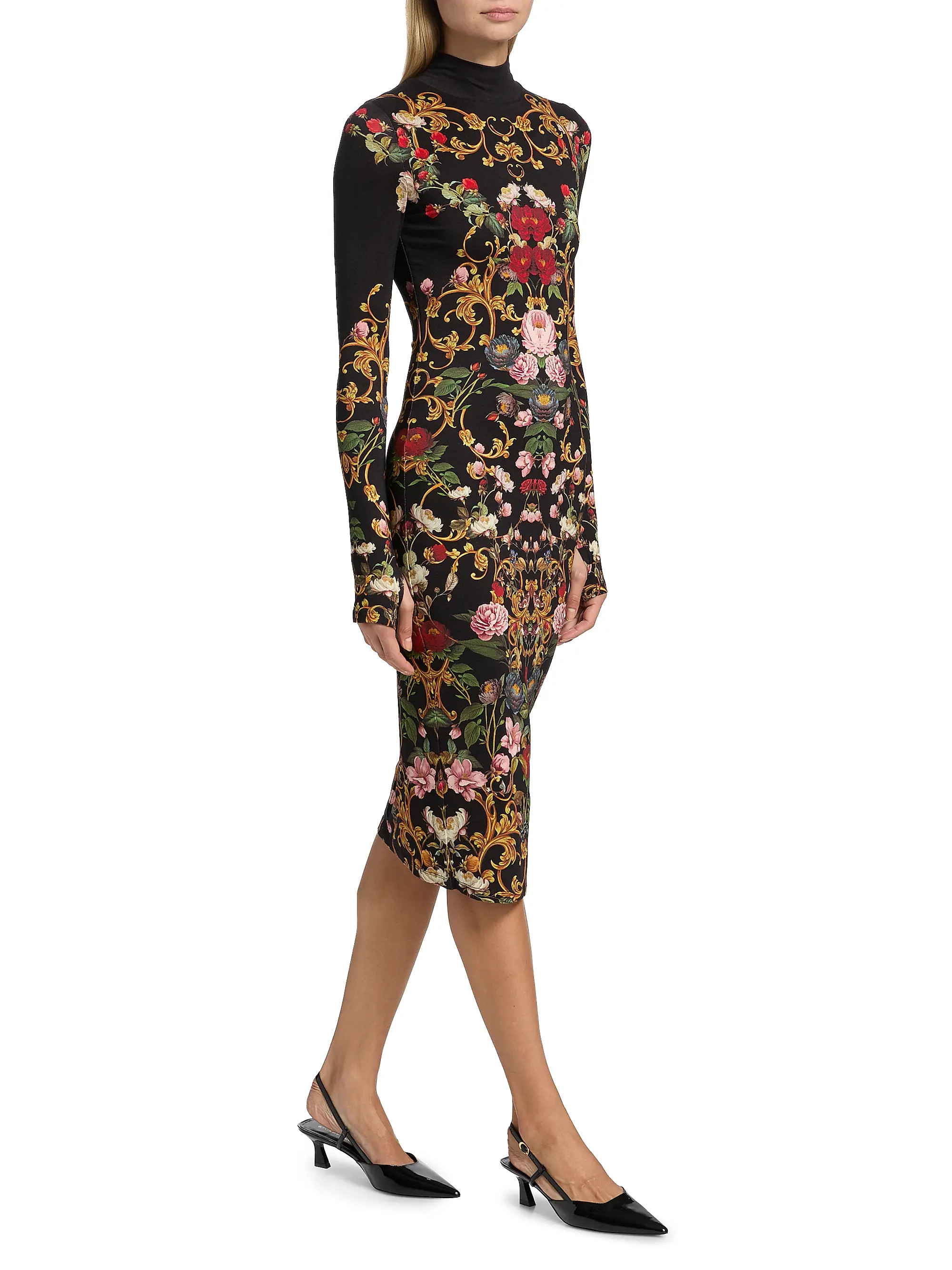 Alice + Olivia Delora Floral Turtleneck Midi-Dress | Saks Fifth Avenue | Saks Fifth Avenue