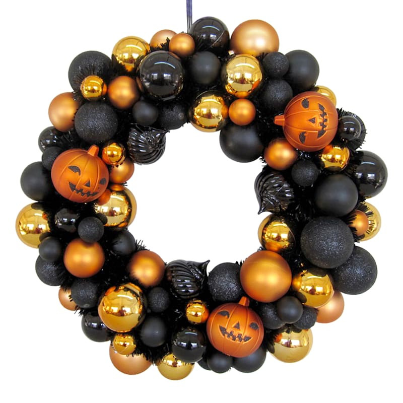 Black & Orange Halloween Ornament Wreath, 18" | At Home
