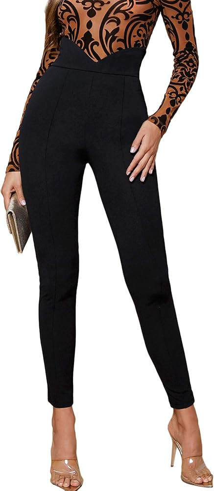 DIDK Women's High Waist Zipper Fly Notch Wide Waistband Skinny Pants | Amazon (US)