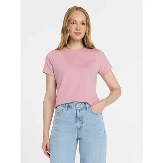 Time and Tru Women's Slub Crewneck Tee with Short Sleeves, Sizes XS-XXXL | Walmart (US)
