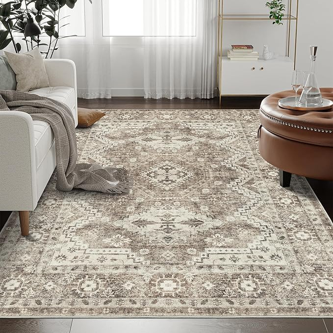 Rugland 5x7 Area Rugs - Stain Resistant Washable Rug, Anti Slip Rugs for Living Room, Vintage Tri... | Amazon (US)