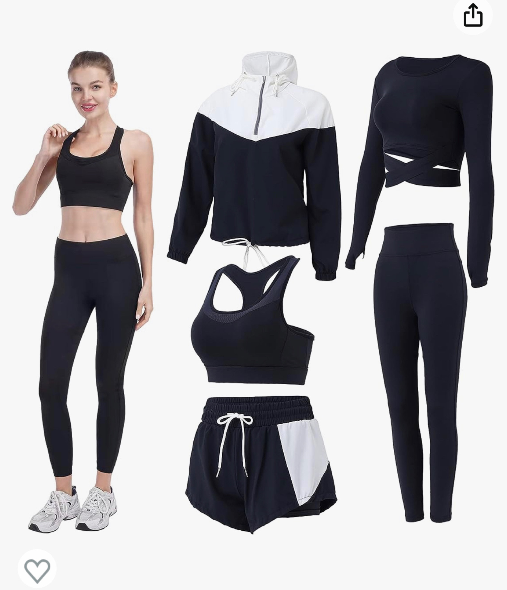 Found on Amazon!! 5 pc set for UNDER $40. I am wearing a medium. Great quality. The shorts are shorter than I’m used to. I love the long sleeved crop however I couldn’t figure out the stewpot wrap! But still a great deal and highly recommend.  #ltkunder40 #amazonfind #ltkfitness 

#LTKfitness #LTKunder50 #LTKFind