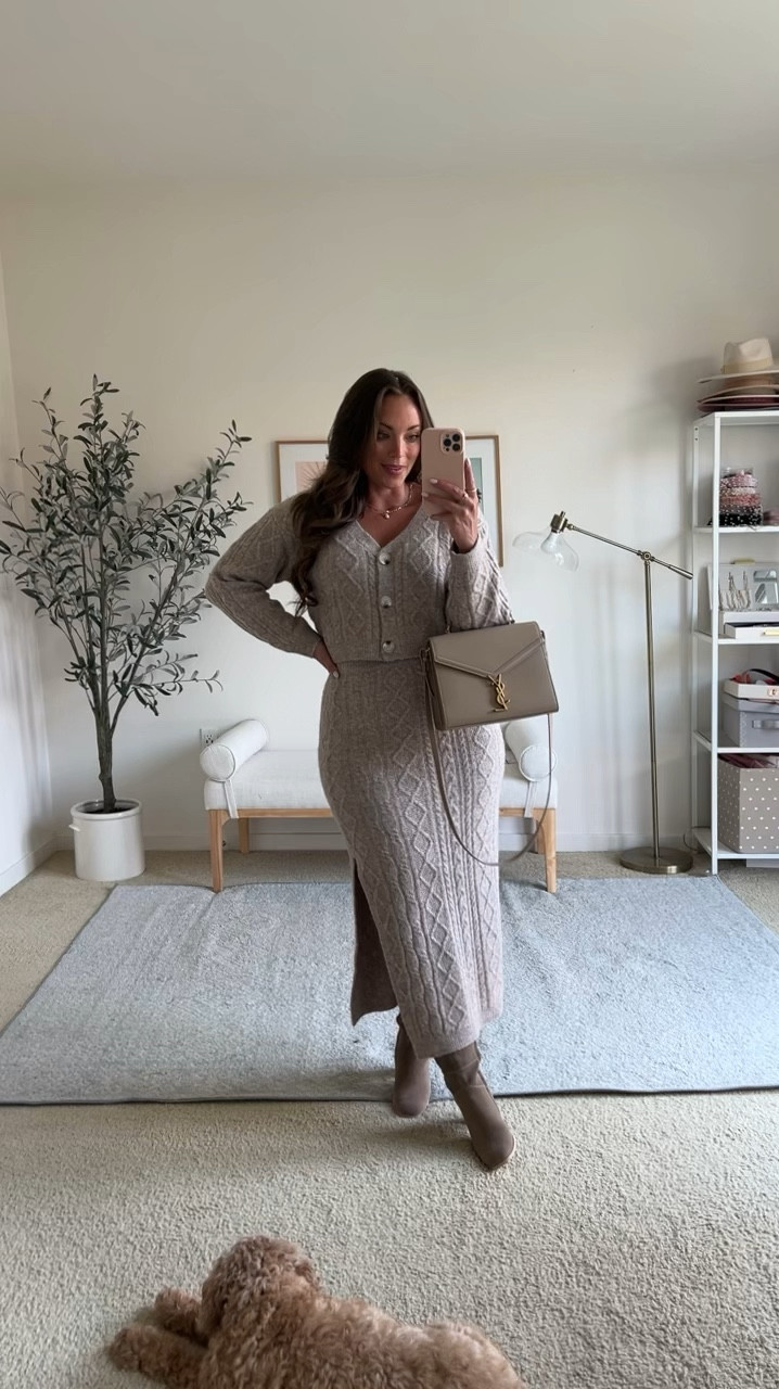 Obsessed with this set! Comes in solid gray too!! 
Small in cardigan, Medium in skirt 🩷

So perfect for Fall! 

Midsize, Nsale midsize haul 

#LTKVideo #LTKMidsize #LTKxNSale