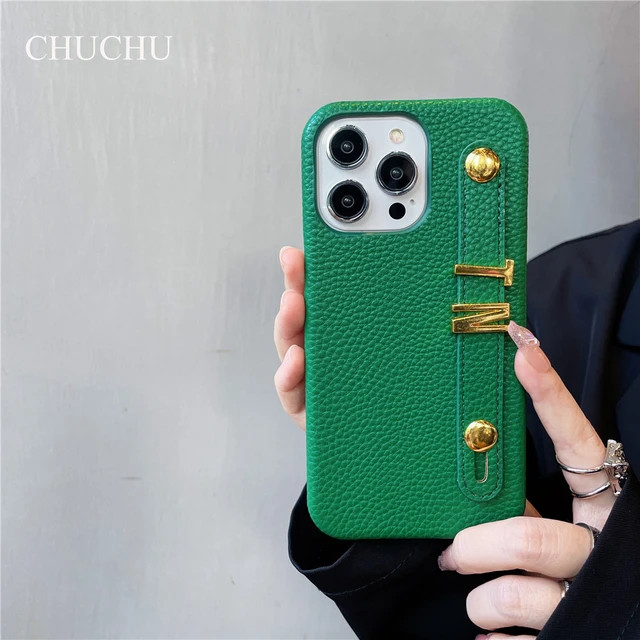 Capa de couro Metal Gold Name Pulseira, capa inicial personalizada, iPhone 14 Pro Max, 13, 12, 11... | AliExpress (US)
