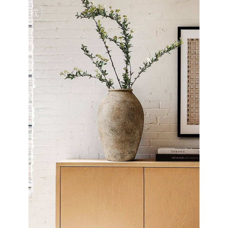 LE TAUCI 13.2" Tall Ceramic Vase in Earthstone, Large Rustic Farmhouse Decorative Flower Vase for... | Walmart (US)