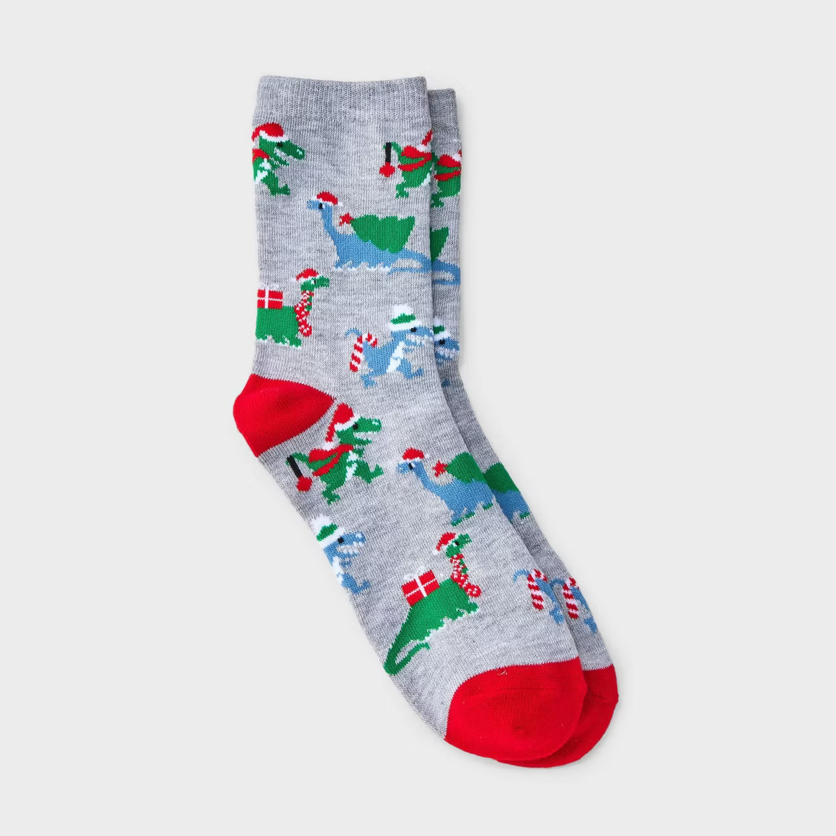 Women's Dinosaur Christmas Crew Socks - Wondershop™ Heather Gray 4-10 | Target