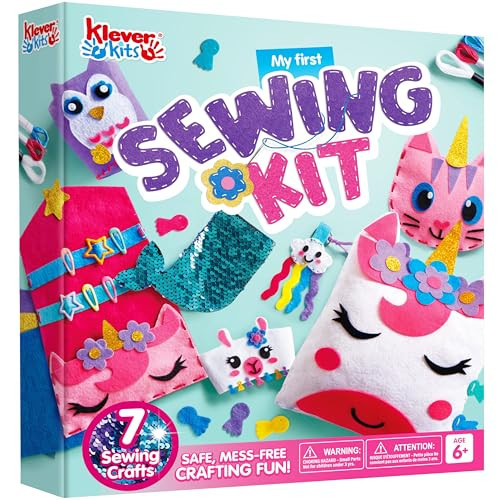 Klever Kits 7 Sewing Projects- My First Felt Sewing Kit- Easy DIY Wildlife Artworks of Unicorn Pillow and Mermaid Card Holder, Gift for Kids Aged 6+ | Amazon (US)