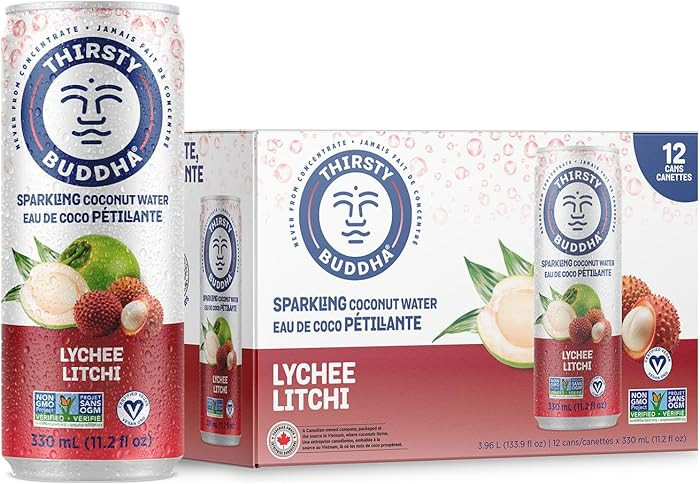 THIRSTY BUDDHA Sparkling Coconut Water with Lychee, No Added Sugar, Pure Coco Drink, Natural Frui... | Amazon (CA)