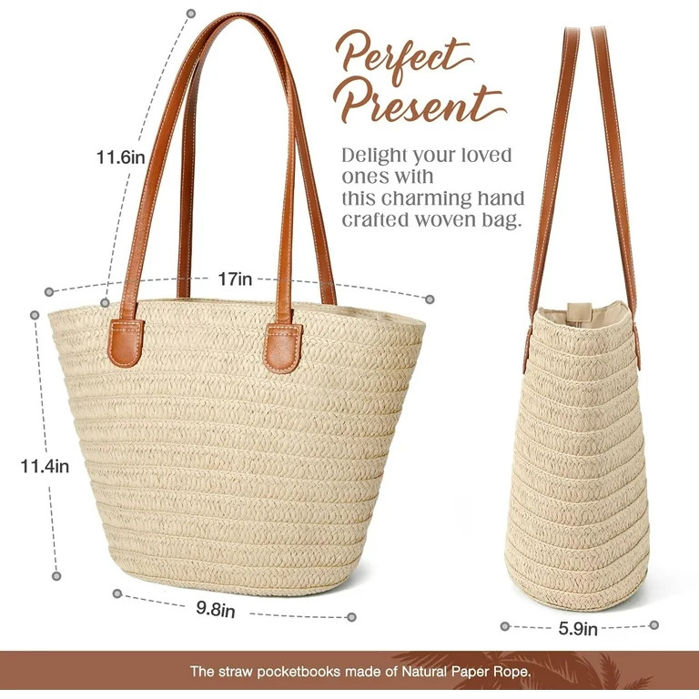 Gocvo Straw Beach Bag for Womens, Crossbody Shoulder Tote Bag with Zipper Vacation Purse for Summ... | Walmart (US)