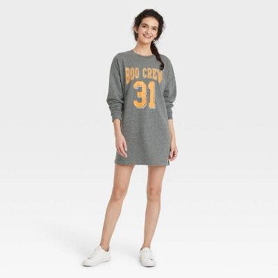 Women's Boo Crew Long Sleeve Graphic Sweatshirt Dress - Gray | Target