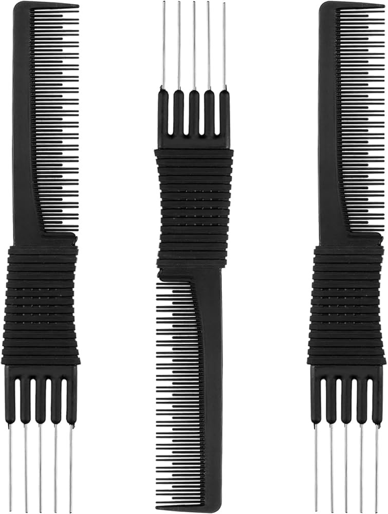 3 Pack Black Carbon Lift Teasing Combs with Metal Prong, Salon Teasing Back Combs, Black Carbon C... | Amazon (US)