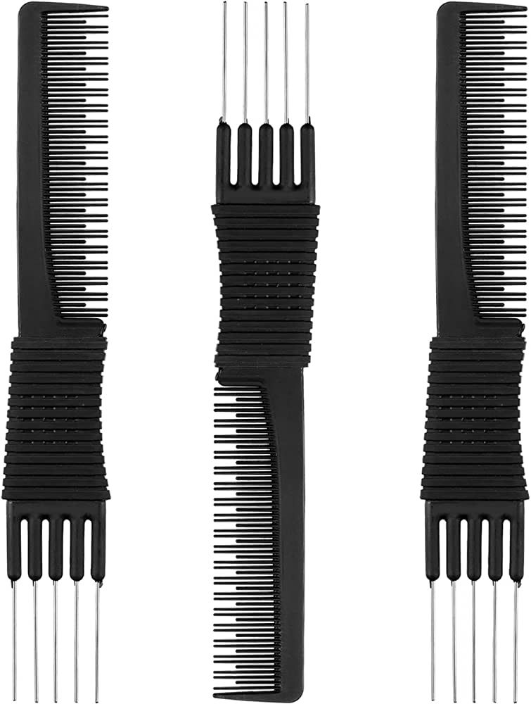 3 Pack Carbon Lift Teasing Combs with Metal Prong, Salon Teasing Back Combs Carbon Comb with Stai... | Amazon (US)