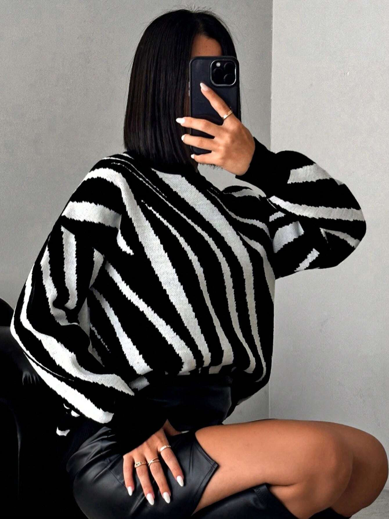 Allover Pattern Drop Shoulder Sweater | SHEIN