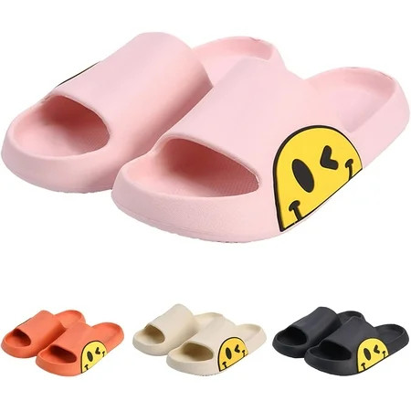 Smiley Face Slippers for Women Men Lightweight Soft Anti-Slip Sandals Open Toe Quick Dry Massage Sli | Walmart (US)