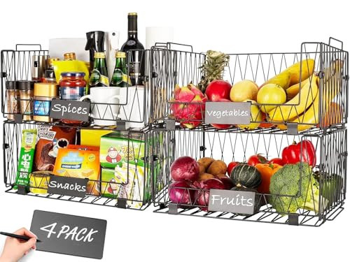 Dxlac 4 PACKS XXL Kitchen Organization and Storage Pantry Baskets, Fruit & Vegetable Basket for Kitchen Cabinet, Stackable Wire Baskets for Snack Chips Onion Potato Cans | Amazon (US)