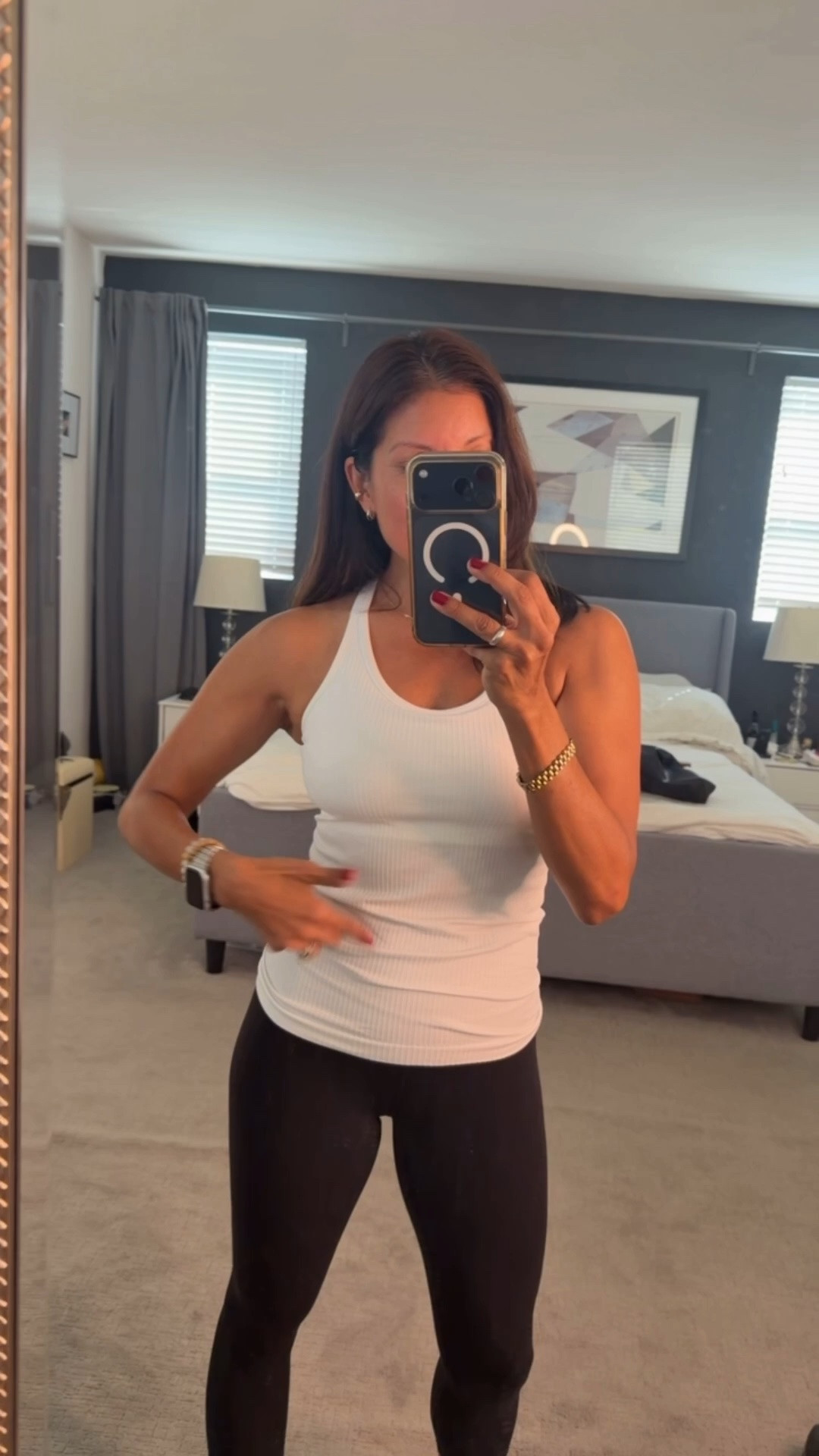 Good ribbed tank with built in bra on Amazon- wearing a small 

Activewear over 50