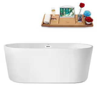 62 in. Acrylic Flatbottom Non-Whirlpool Bathtub in Glossy White with Glossy White Drain and Overf... | The Home Depot