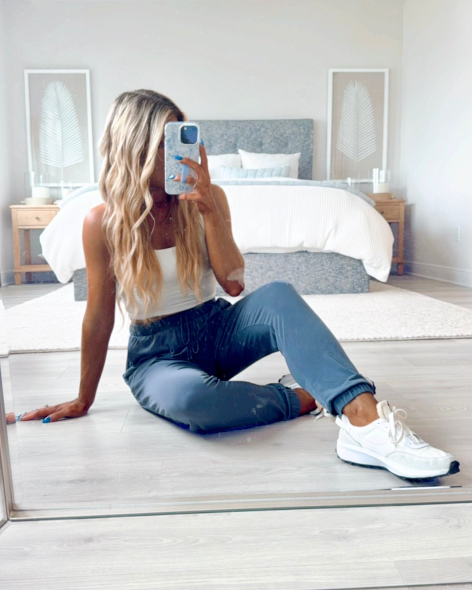 New Athleisurewear Outfit styled as a loungewear look, comfy travel outfit, easy everyday casual outfit, mom on the go outfit, or early fall workout outfit.

I'm wearing a size small in these slate blue/grey highwaisted joggers. These highrise joggers come in a variety of neutrals + colors. They don't wrinkle so they're perfect for packing for vacation.

I styled this activewear outfit with my favorite white Nike sneakers that are ON SALE!

#LTKTravel #LTKSaleAlert #LTKActive