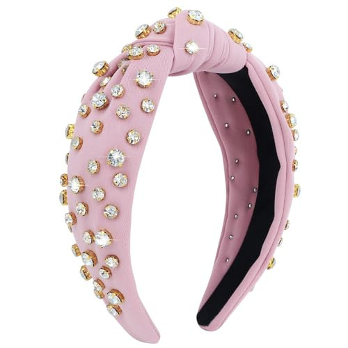Pink Rhinestone Top Knot Headband - Sparkly Jeweled Crystal Headband for Women - Non Slip Fashion Embellished Accessory | Amazon (US)