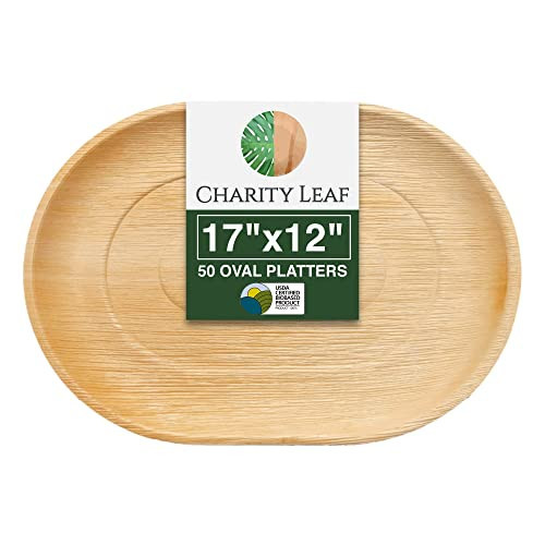 Charity Leaf Disposable Palm Leaf 17" x 12" Trays (50 pieces) Bamboo Like Serving Platters, Disposable Boards, Eco-Friendly Dinnerware For Weddings, Catering, Events | Amazon (US)