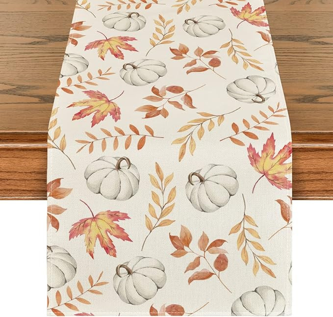 Artoid Mode Orange Pumpkins Fall Maple Leaves Fall Table Runner, Seasonal Autumn Kitchen Dining T... | Amazon (US)
