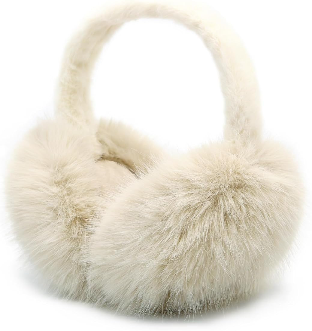 Women Winter Ear Muffs Fluffy Faux Fur Earmuffs Foldable Ear Warmer Girls Soft Ear Covers | Amazon (US)
