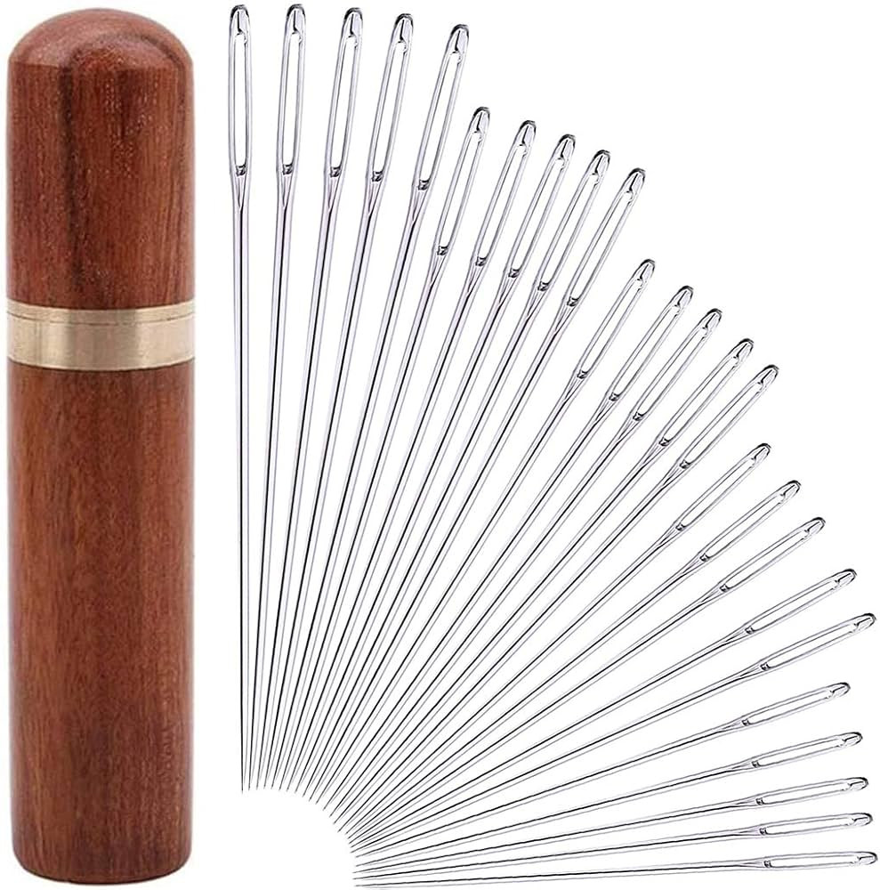 25Pieces Hand Sewing Big Eye Needles Sharp Needle，with Solid Wood Needle Case for | Amazon (US)