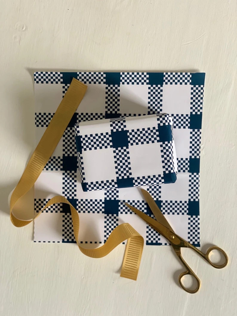Amber Lewis Creator Collab Royal Blue Farmhouse Check Wrapping Paper | Etsy (US)