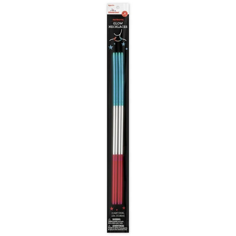 Patriotic Red, White, and Blue Glow Necklaces, 22 in, 4 Count, by Way To Celebrate | Walmart (US)