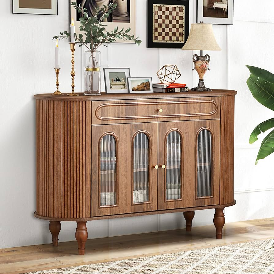 47'' Fluted Sideboard Buffer Cabinet with Drawer, Modern Credenza Storage Cabinet, Bar Cabinet Co... | Amazon (US)
