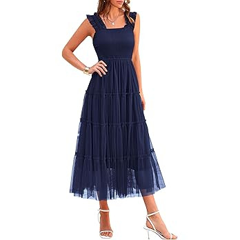 PRETTYGARDEN Women's Summer Tulle Midi Dress Sleeveless Smocked Ruffle Flowy Mesh Dresses Party W... | Amazon (US)