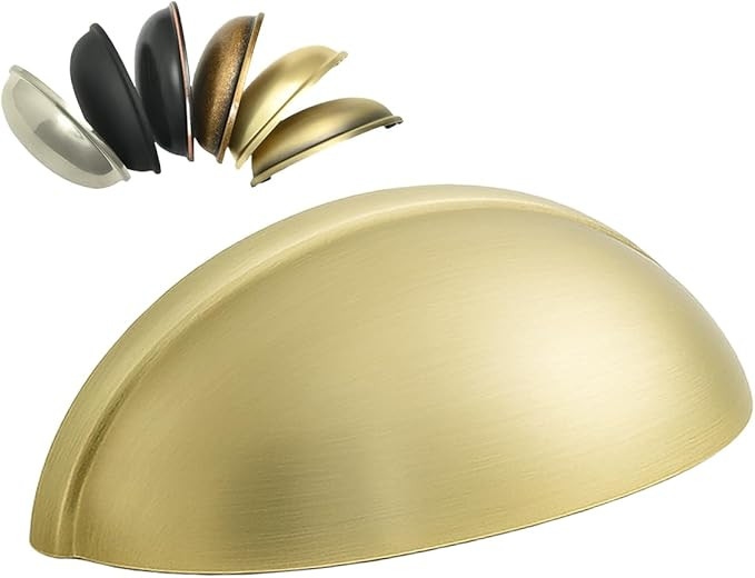HOMOTEK 5 Pack Drawer Bin Cup Pulls Dresser Pulls for Cabinets Brushed Brass - 3 Inch Hole Center... | Amazon (US)