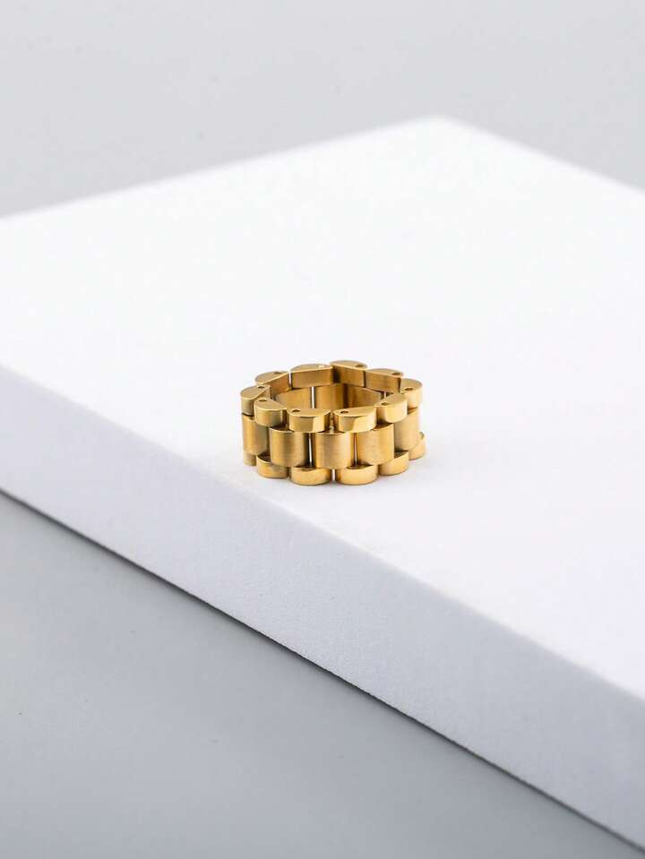 1pc Creative And Fashionable 18k Gold-Plated Stainless Steel Handmade Chain Ring As Men's Birthda... | SHEIN