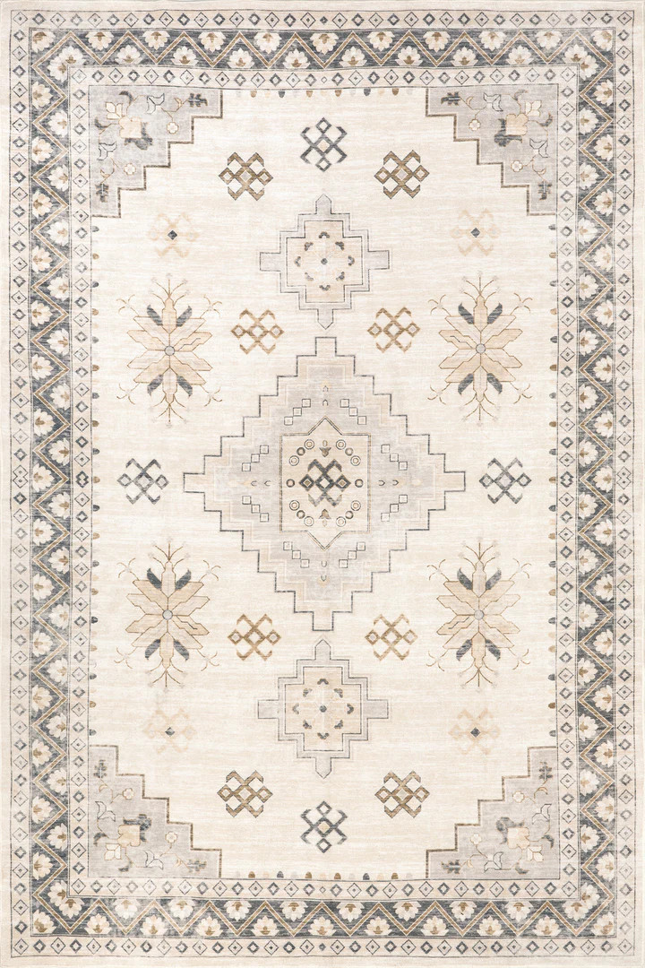 Clovebud Medallion Washable Rug | Grey | Rugs USA