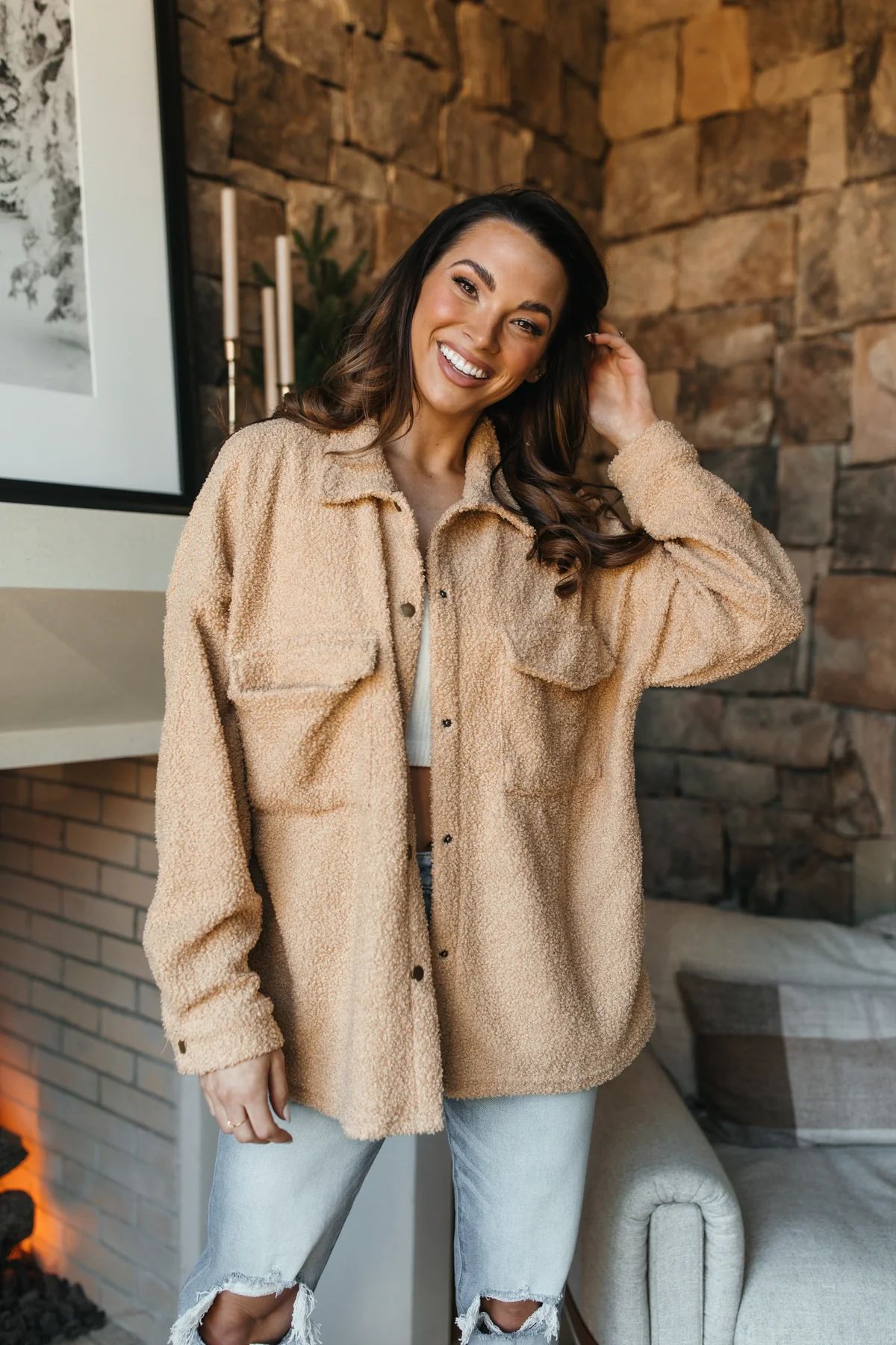 Tan Lightweight Teddy Shacket | The Post