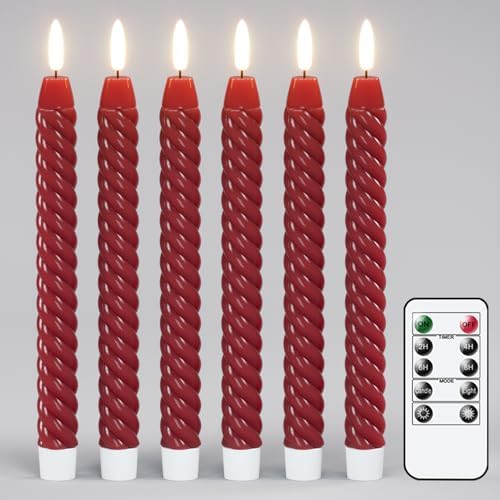 Red Flameless Taper Candles Flickering with Remote Timer, 3D Wick LED Spiral Candlesticks Battery... | Amazon (US)