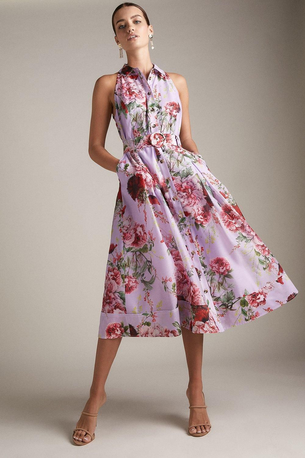 Petite Km Rose Organdie Halter Woven Shirt Dress | Karen Millen UK & IE