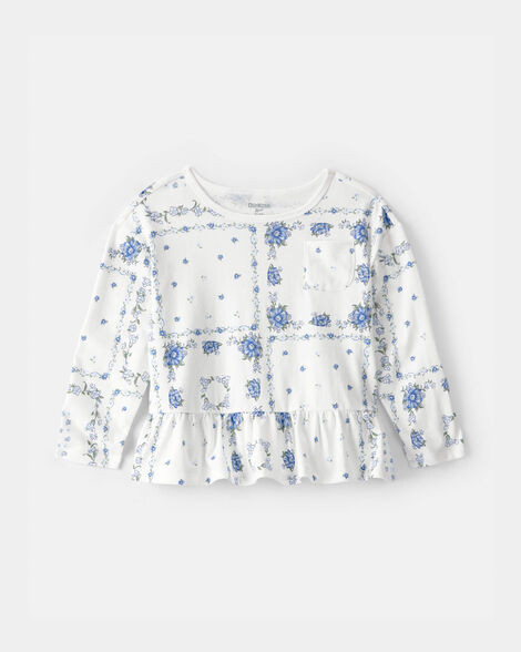 OshKosh B'gosh Toddler Girls Girl Bandana Long-Sleeve Peplum Top - Blue/Ivory 3T Blue/Ivory | Carter's Inc